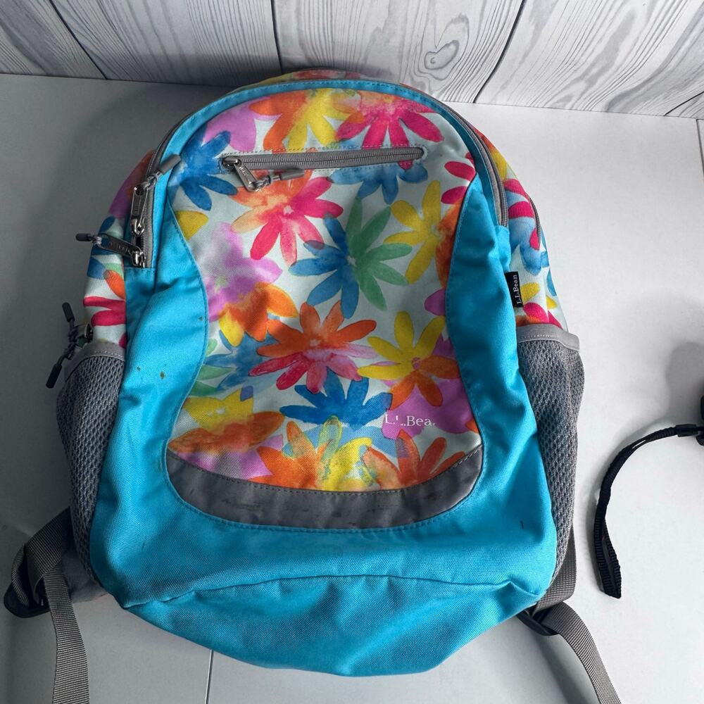 L.L. Bean Multicolored Floral Backpack Skylight Blue Flowers Kinder Preschool